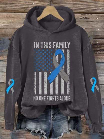 Women's In This Family No One Fight Alone Diabetes Awareness Print Casual Hoodie