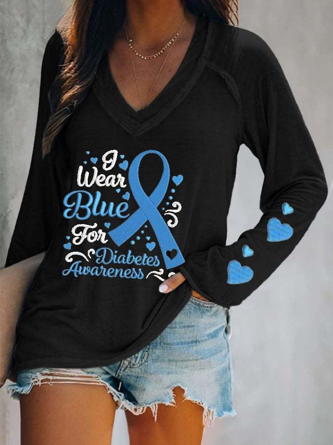Women's I Wear Blue For Diabetes Awareness Printed T-Shirt