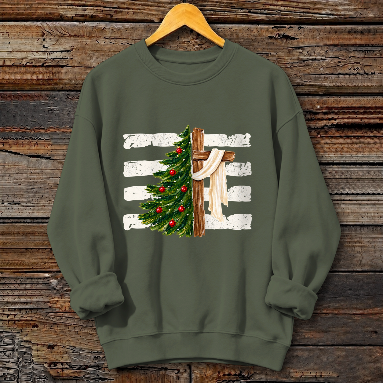 Christmas Tree Print Crewneck Sweatshirt