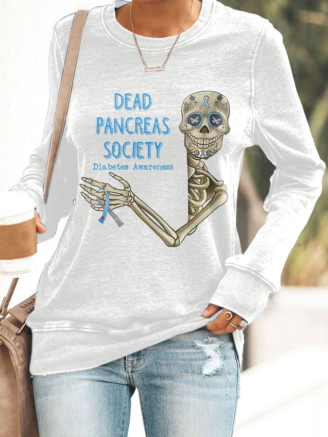 Diabetes Awareness Dead Pancreas Society Print Sweatshirt