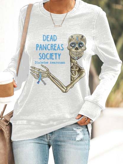Diabetes Awareness Dead Pancreas Society Print Sweatshirt
