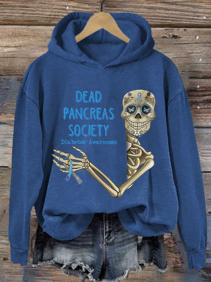 Women'S Retro Dead Pancreas Society Diabetes Awareness Printed Hoodie
