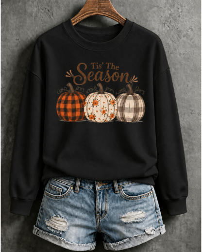 Tis' The Season Fall Style Pumpkin Thanksgiving Cotton Fleece Sweatshirt