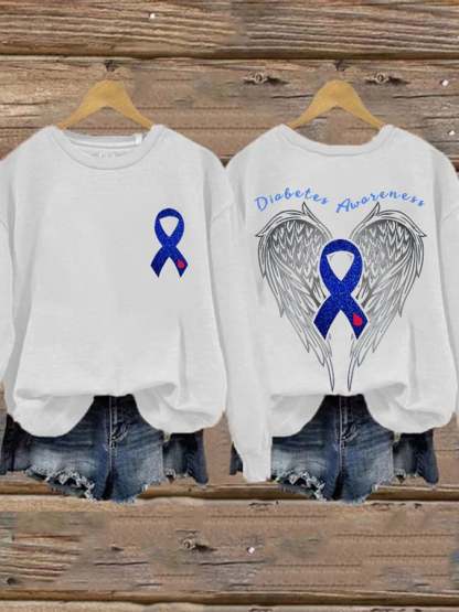 Retro Diabetes Awareness Wings Angel Blue Ribbon Print Sweatshirt