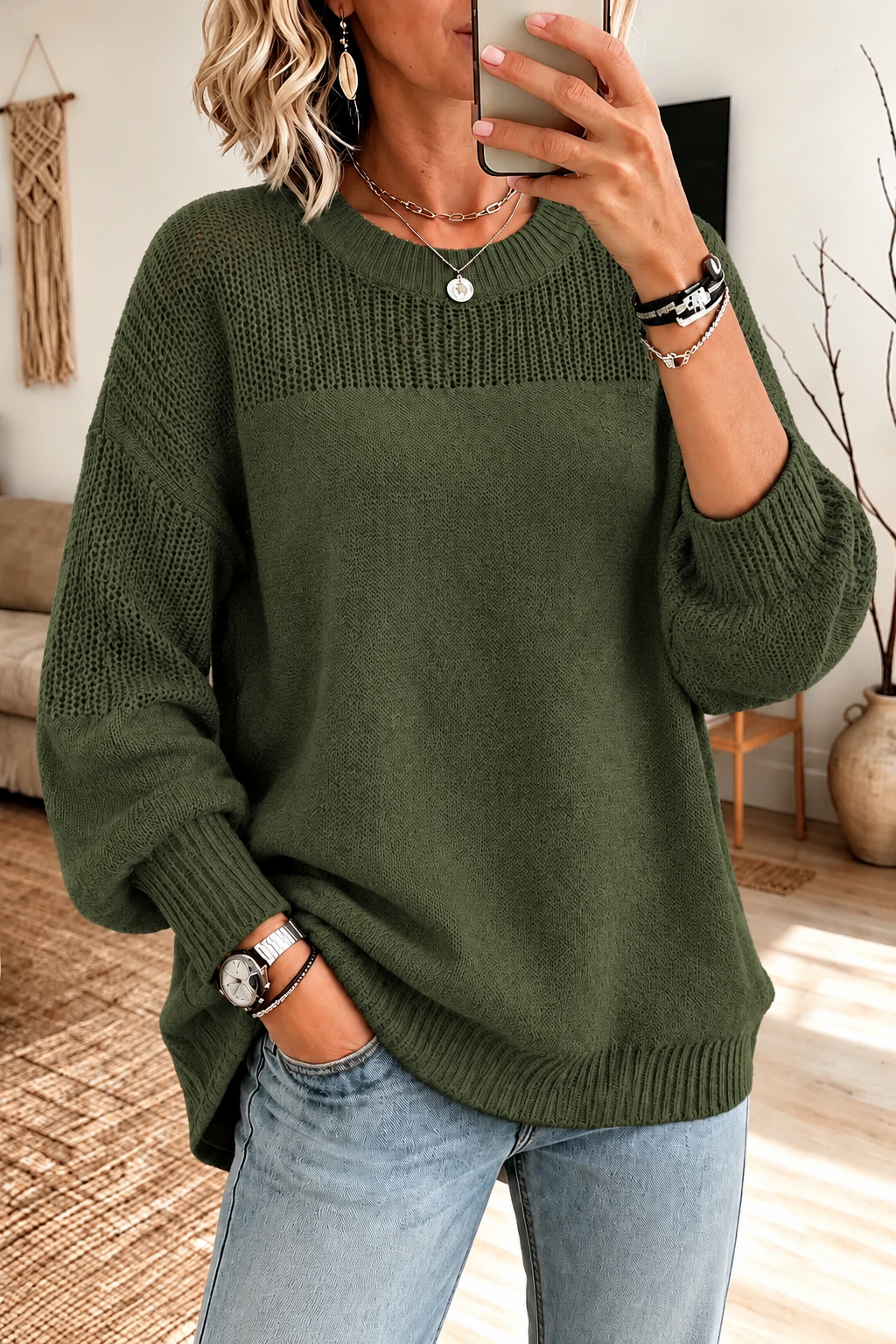 Women's Elegant Textured Knit Oversized Sweater