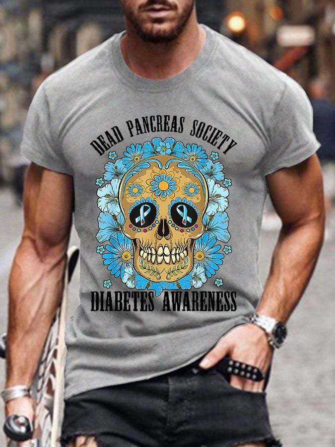 Men's Casual Diabetes Awareness Dead Pancreas Society Printed Short Sleeve T-Shirt