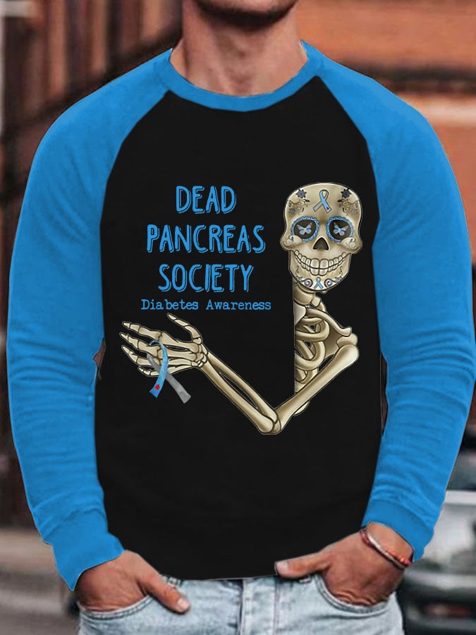 Men's Dead Pancreas Society Diabetes Awareness Print Casual Sweatshirt