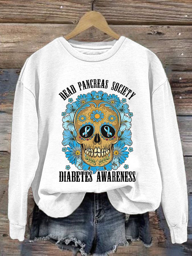 Women's Casual Diabetes Awareness Printed Long Sleeve Sweatshirt