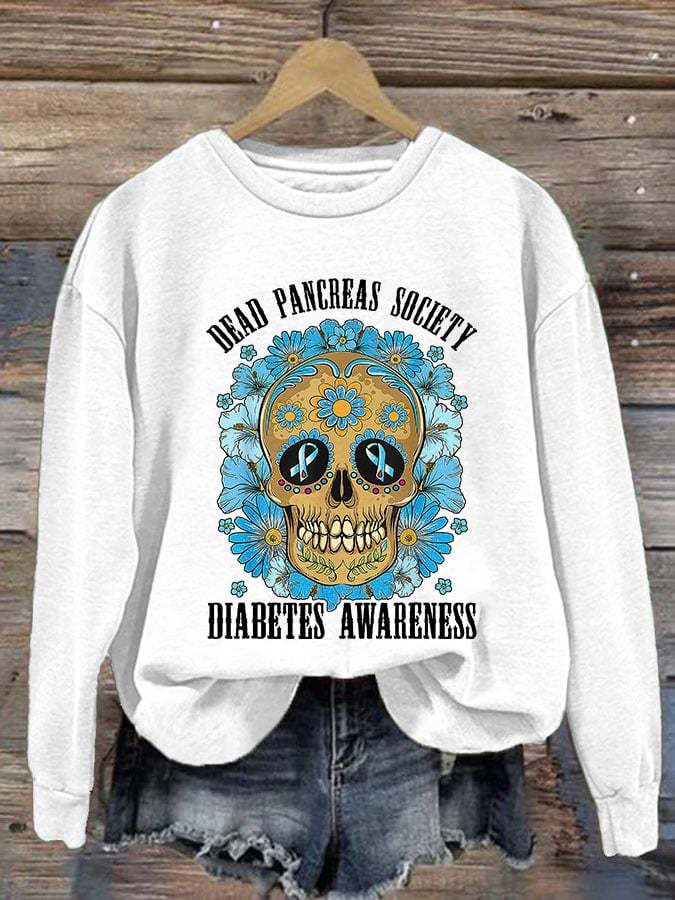 Women's Casual Diabetes Awareness Printed Long Sleeve Sweatshirt
