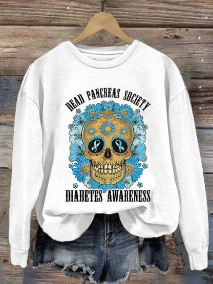 Women's Casual Diabetes Awareness Printed Long Sleeve Sweatshirt