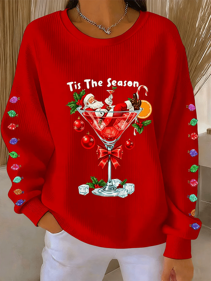 Women's Christmas Print Knitted Crew Neck Long Sleeve Top