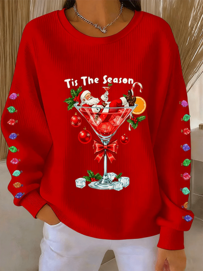 Women's Christmas Print Knitted Crew Neck Long Sleeve Top