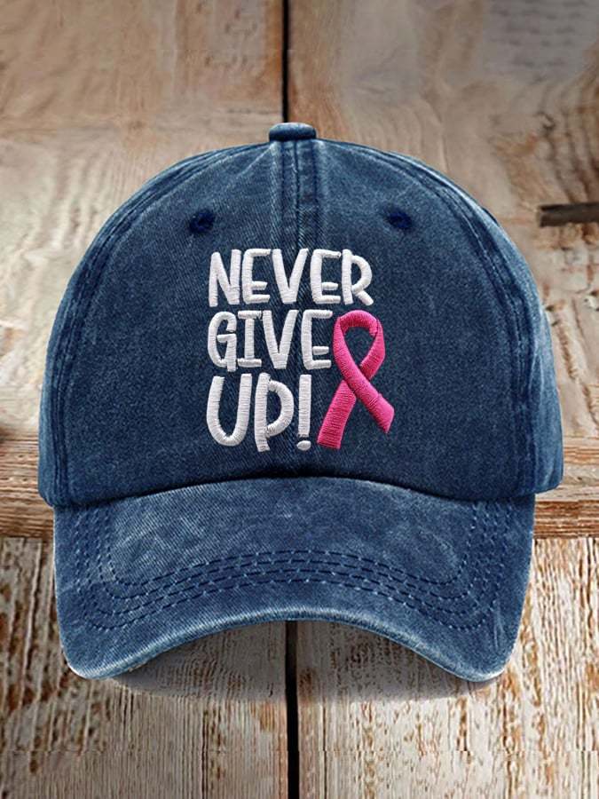 🩷Nobody Fights Alone🩷Never Give Up Pink Ribbon Breast Cancer Awareness Print Baseball Cap