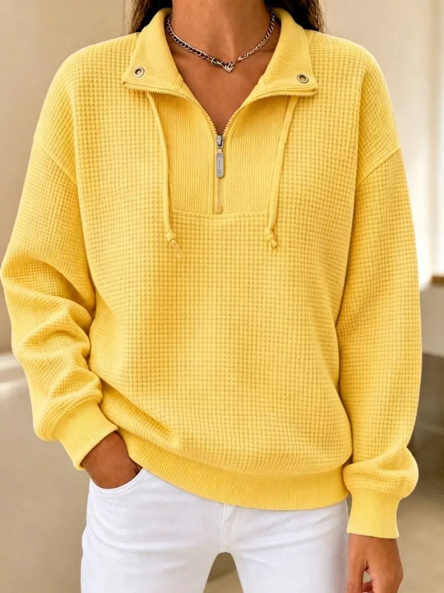 Waffle Half-Zip Cuffed Thermal Pullover