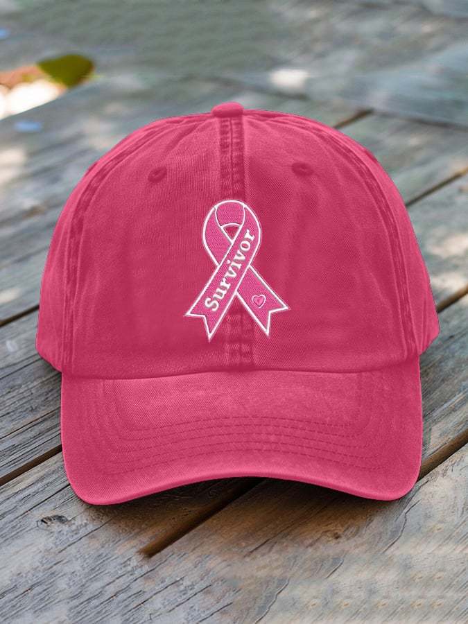 ❤️ Fight BC ❤️Unisex Distressed Washed Breast Cancer Print Hat