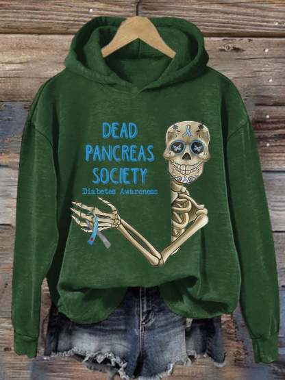 Women'S Retro Dead Pancreas Society Diabetes Awareness Printed Hoodie