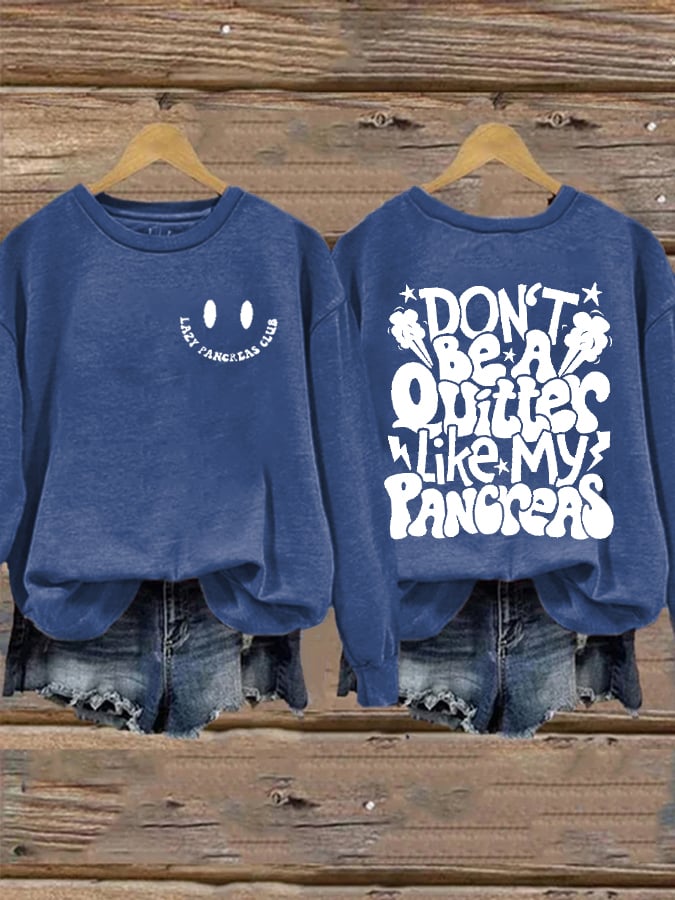 Women's Diabetes Awareness Lazy Pancreas Club Print Long Sleeve Sweatshirt