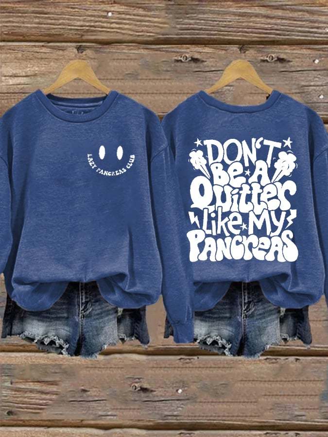 Women's Diabetes Awareness Lazy Pancreas Club Print Long Sleeve Sweatshirt