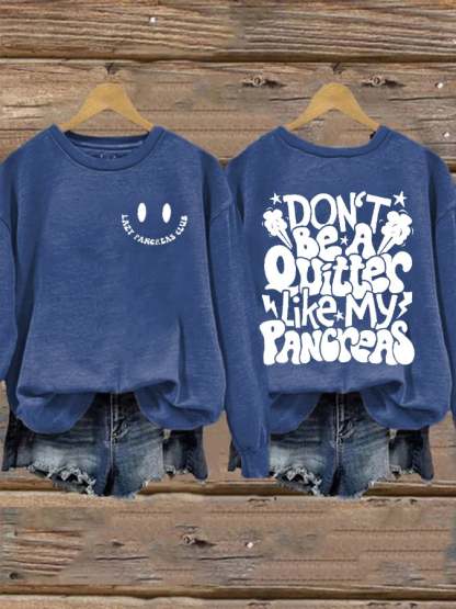 Women's Diabetes Awareness Lazy Pancreas Club Print Long Sleeve Sweatshirt