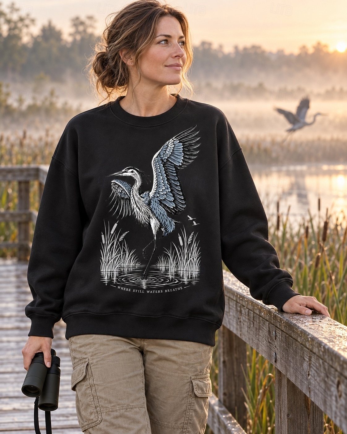 Great Blue Heron Water Reflection Wetland Bird Watching Sweatshirt 2026 - $56.99 –P2