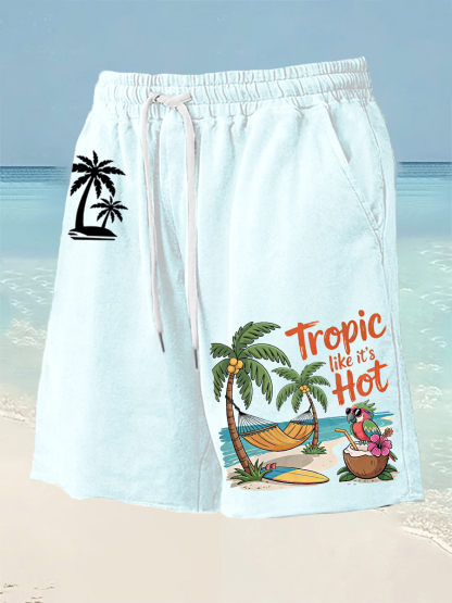 Men's Tropic Like It's Hot Beach Vacation Parrot Print Casual Shorts