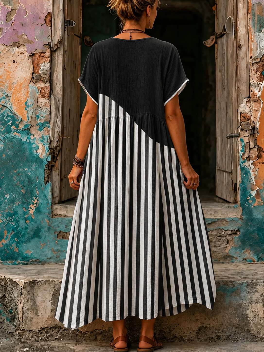 Casual Vacation Retro Geometric Print Maxi Dress