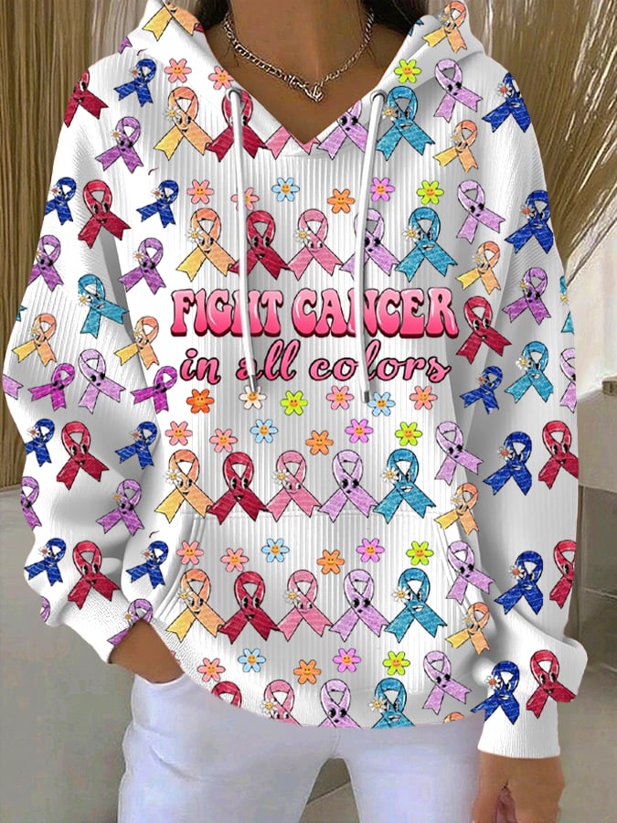 Women's Pink Print Casual Hooded Sweatshirt