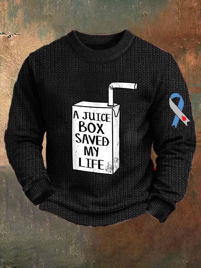 Men's Funny A Juice Box Saved My Life Diabetes Awareness Knitted Sweatshirt