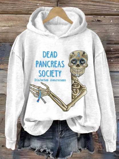 Women'S Retro Dead Pancreas Society Diabetes Awareness Printed Hoodie