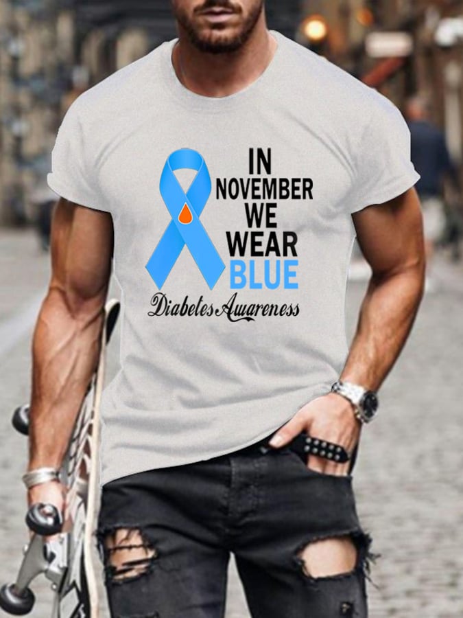 Men's In November We Wear Blue Diabetes Awareness Print Casual Tee