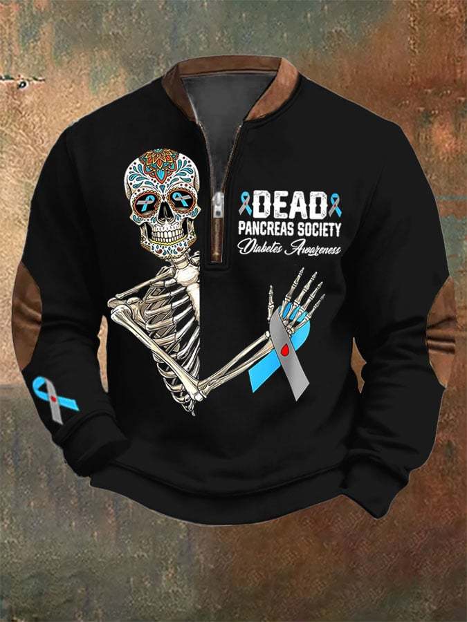 Men'S Retro Dead Pancreas Society Diabetes Awareness Day Sugar Skeleton Printed Sweatshirt