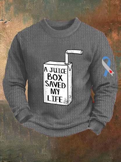 Men's Funny A Juice Box Saved My Life Diabetes Awareness Knitted Sweatshirt