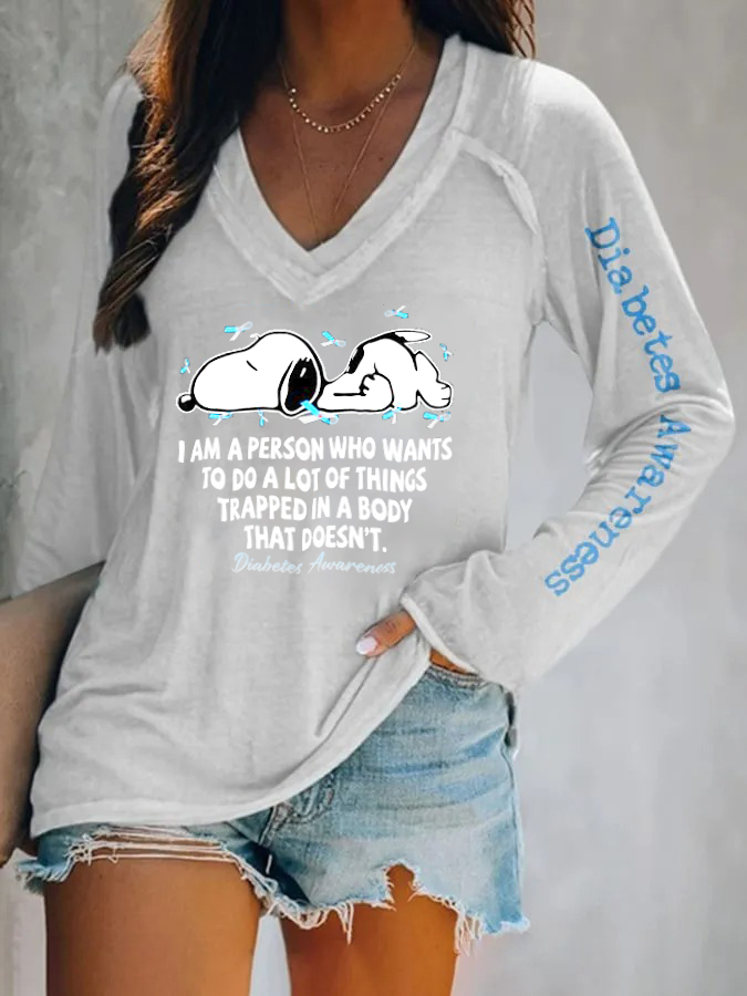 V-Neck Diabetes i im a person  Long Sleeve T-Shirt