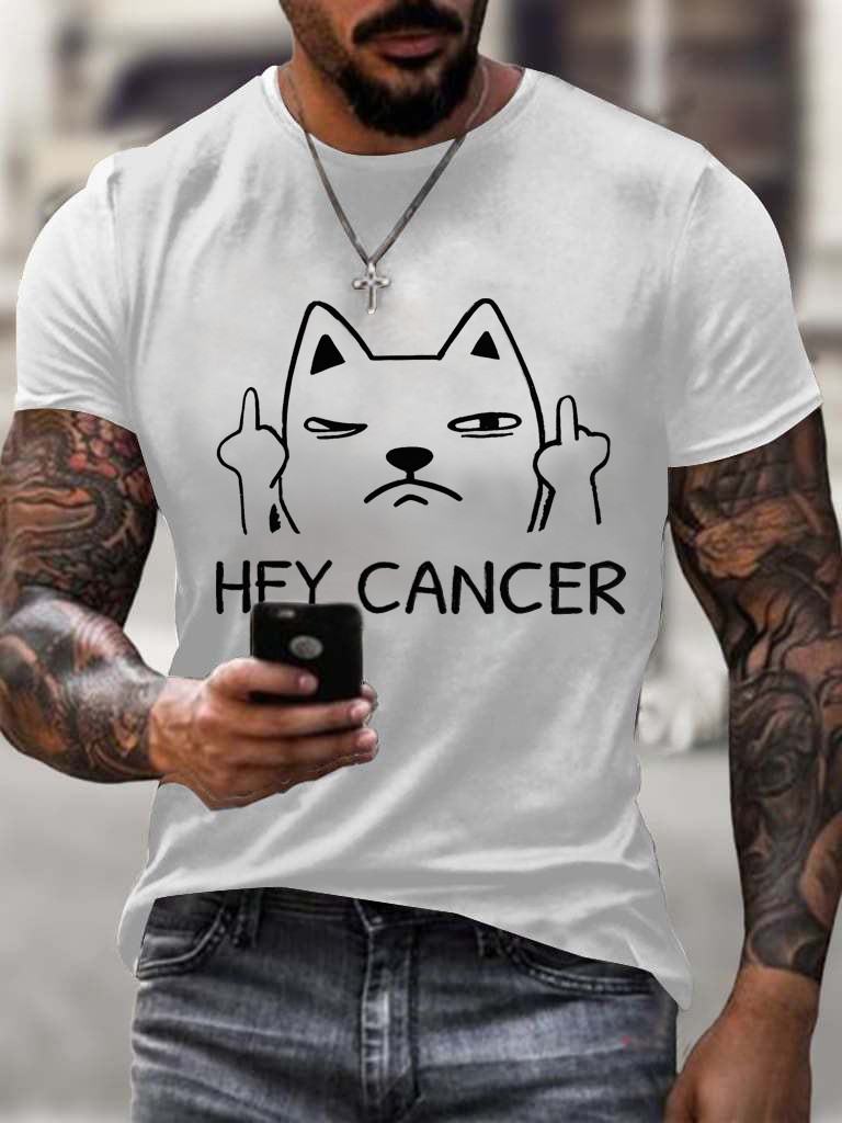 Men's Casual Hey Cancer Fuck You Based Corgi Print T Shirt