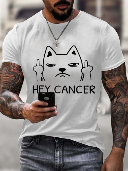 Men's Casual Hey Cancer Fuck You Based Corgi Print T Shirt