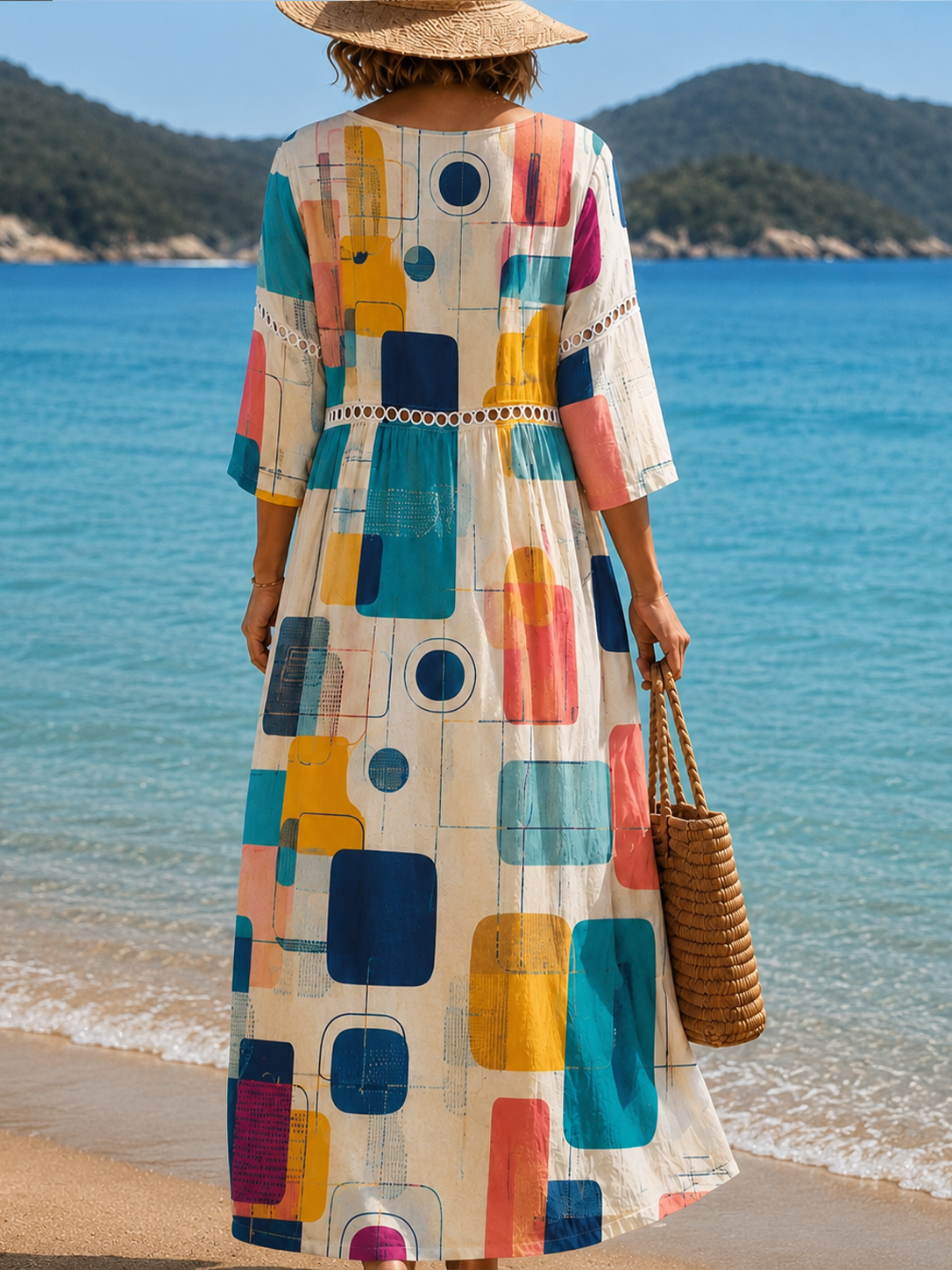 Women's Vacation Linen Boho Floral Print V-Neck Short Sleeve Maxi Dress