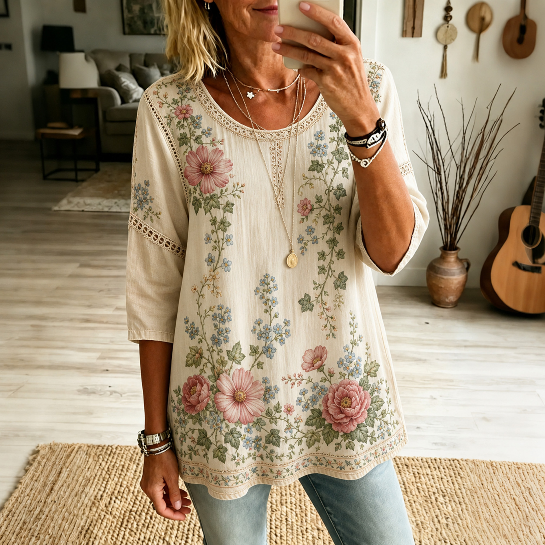 Retro Boho Forlal Print Blouse