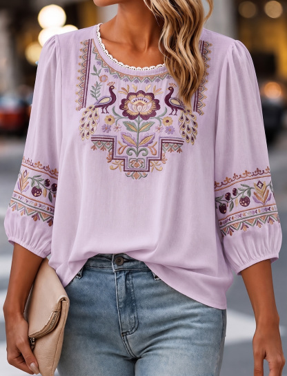 Women's Retro Floral Print Blouse