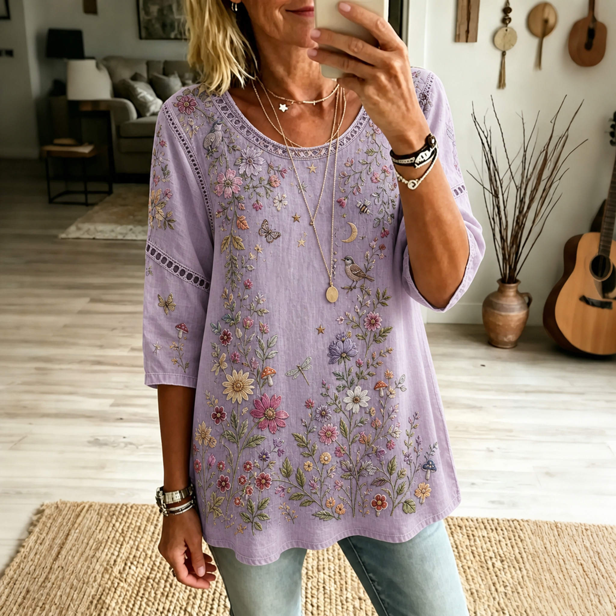 Women's Vintage Foral Print Blouse