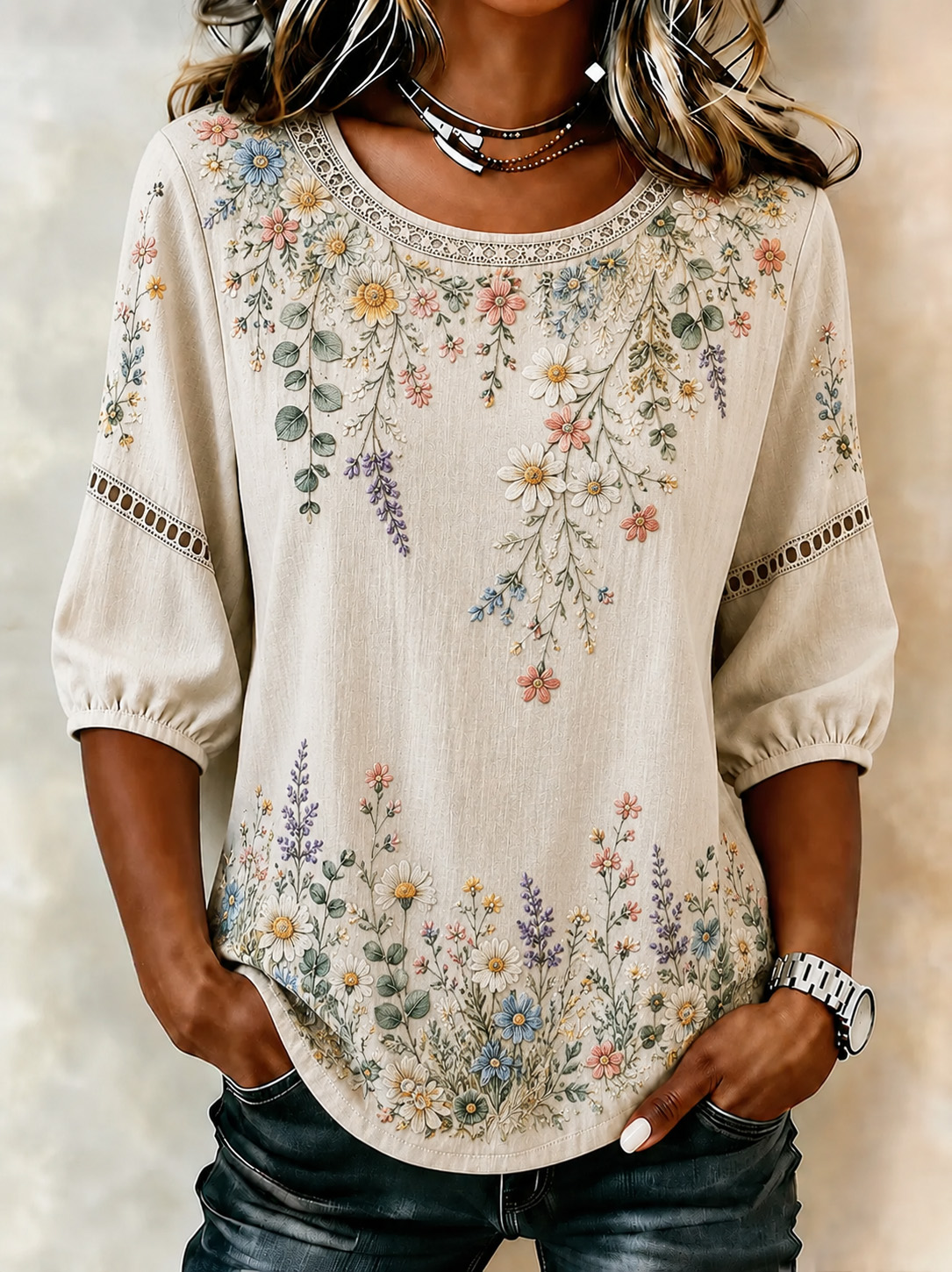 Women's Retro Foral Print Blouse