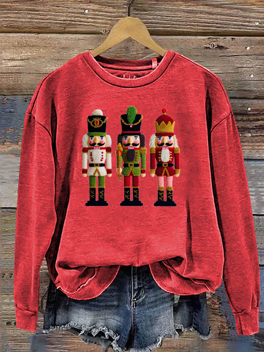 Women's Christmas Nutcracker 3D Knitting Crochet Pattern Neck Sweatshi