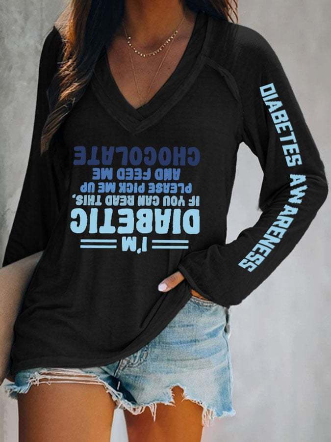 Women'S Retro Funny Diabetic Upside Down Diabetics Diabetes Awareness Printed T-Shirt