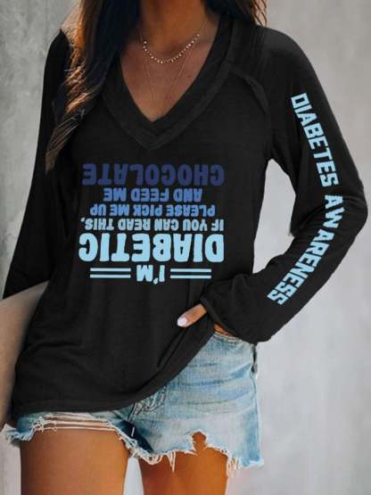 Women'S Retro Funny Diabetic Upside Down Diabetics Diabetes Awareness Printed T-Shirt