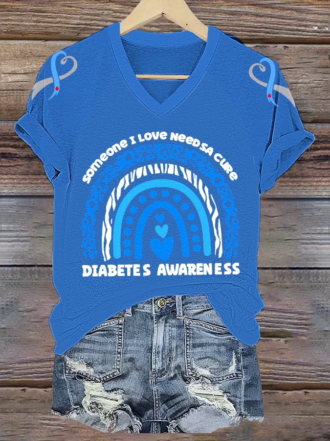 Women's Someone I Love Needs A Cure Diabetes Awareness V-Neck Tee