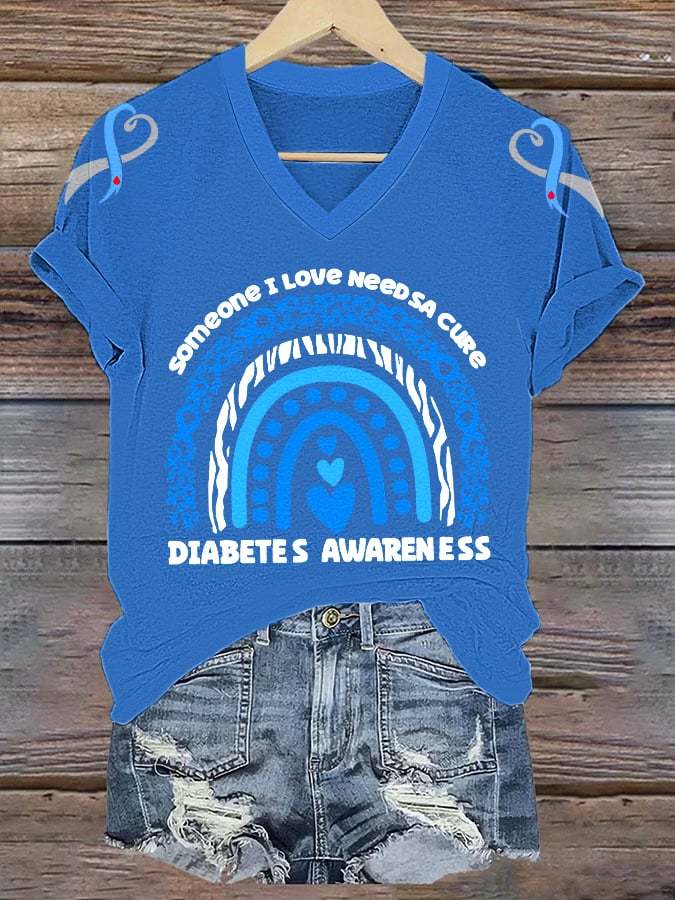 Women's Someone I Love Needs A Cure Diabetes Awareness V-Neck Tee
