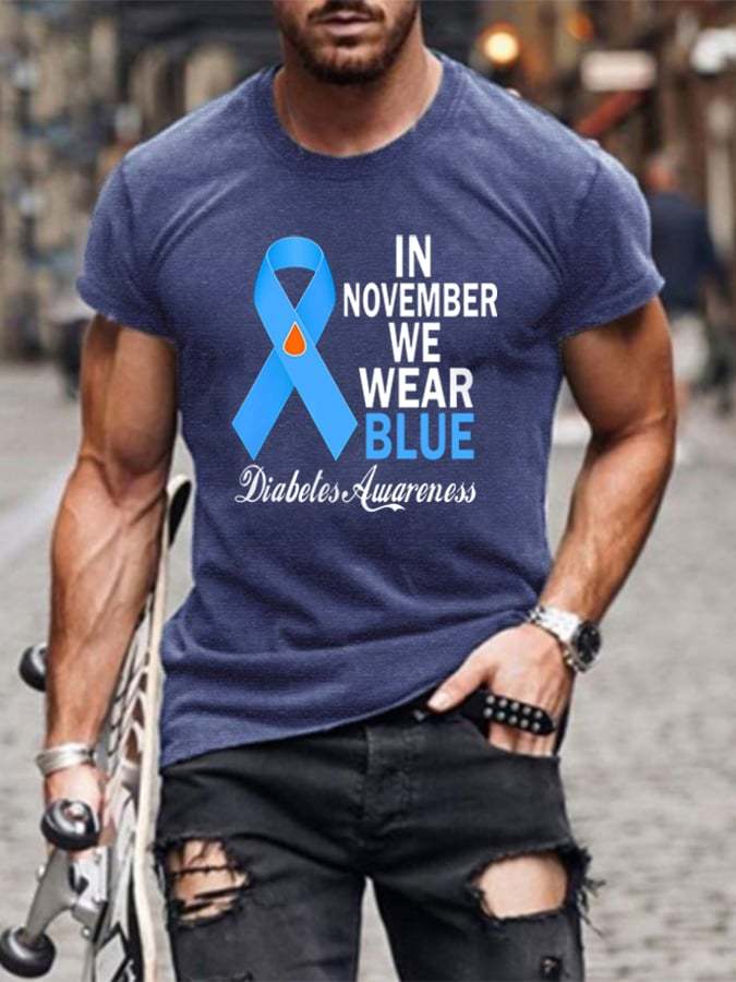 Men's In November We Wear Blue Diabetes Awareness Print Casual Tee