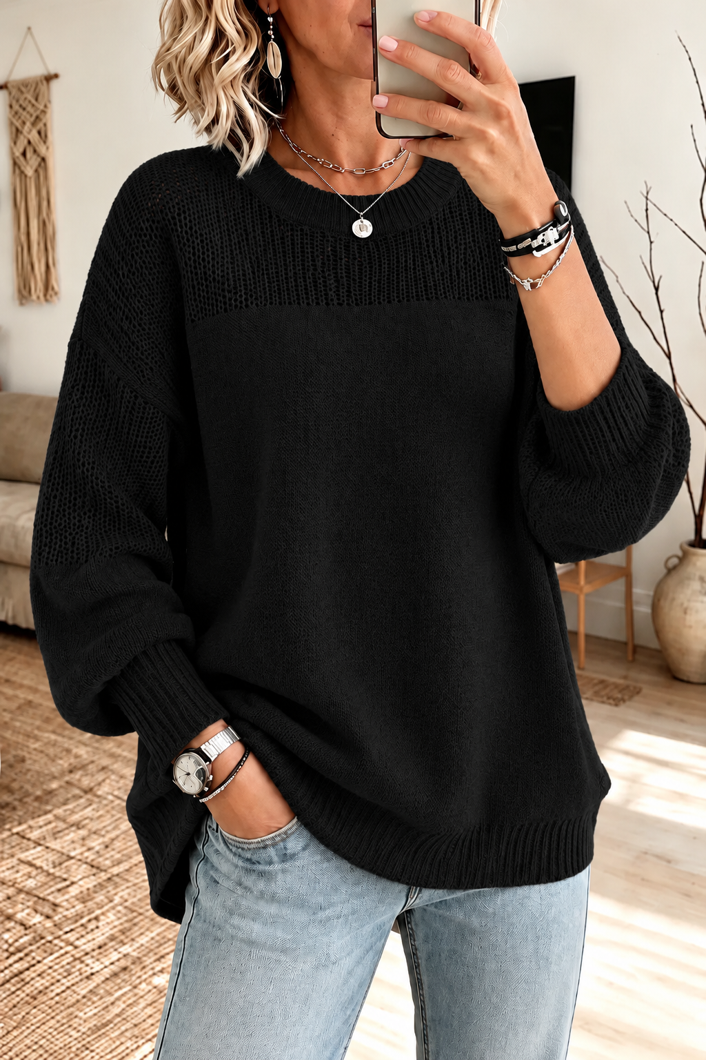 Women's Elegant Textured Knit Oversized Sweater
