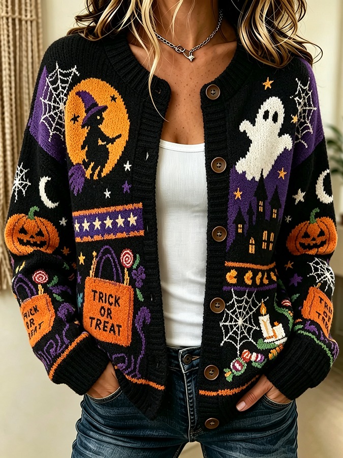[Copy]Women's Vintage Halloween Animal Print Open Cardigan