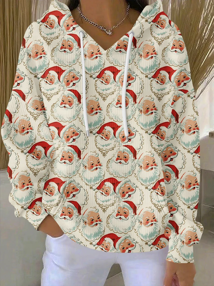 Woman's Christmas Vintage Print Casual Hoodie Sweatshirt