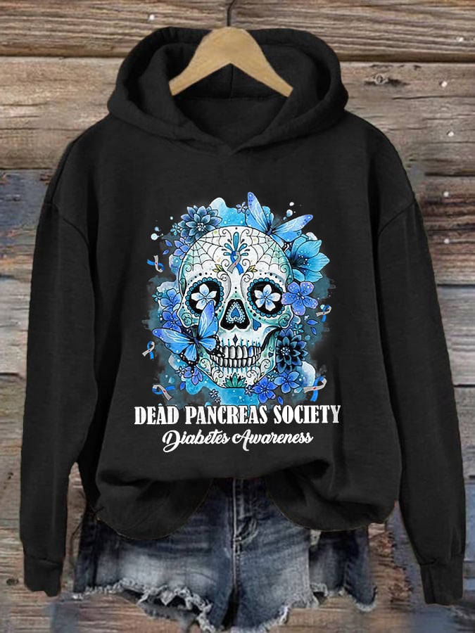 Women's Dead Pancreas Society Diabetes Awareness Print Casual Hoodie